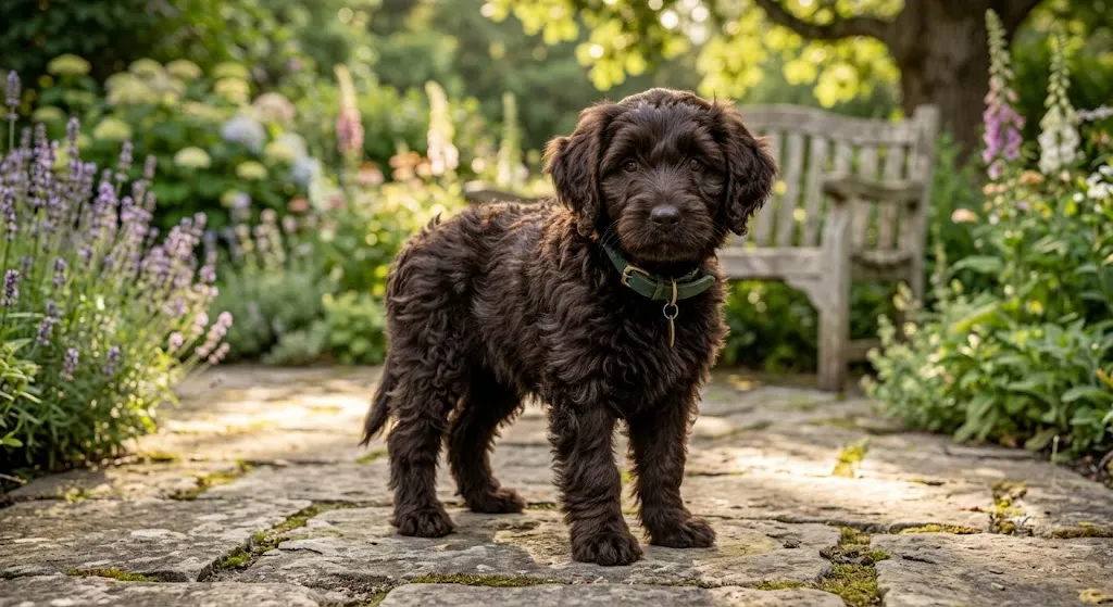 Chocolate brown Bernedoodle puppy
